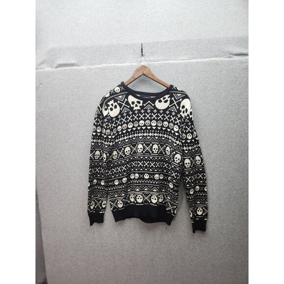 Rude Black & White Skull Pattern Sweater Medium Cotton & Rayon Blend Men - Picture 1 of 6